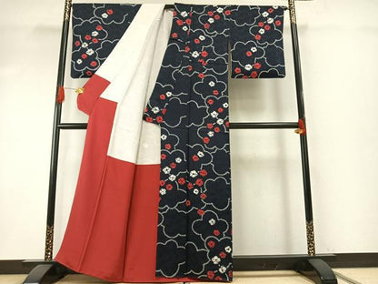 平和屋着物●上質な小紋　絞り　舞花文　正絹　逸品　未使用　AABH4970fy