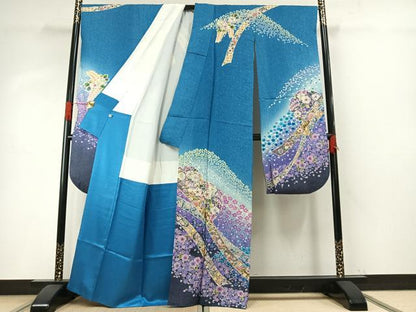 平和屋着物●豪華振袖　辻が花　暈し染め　金彩　金通し地　正絹　逸品　AABH5005fy