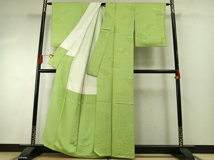 平和屋着物●上質な色無地　笹竹地紋　若苗色　正絹　逸品　AABH4993fy
