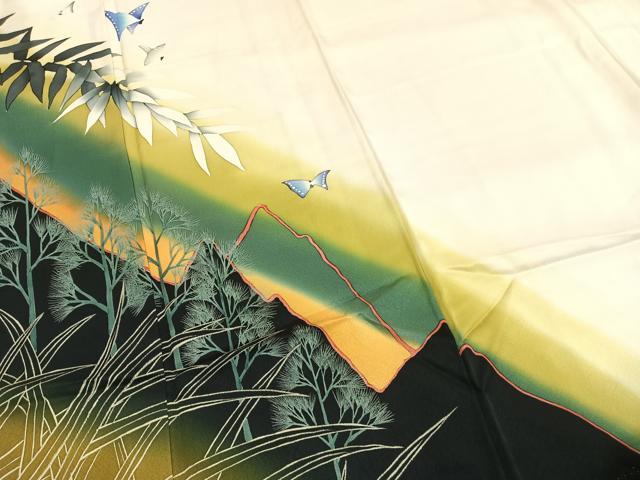 平和屋着物●訪問着　舞蝶文　ろうけつ染め　暈し染め　正絹　逸品　AABH5007fy