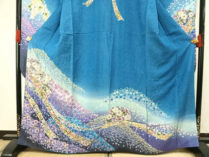 平和屋着物●豪華振袖　辻が花　暈し染め　金彩　金通し地　正絹　逸品　AABH5005fy