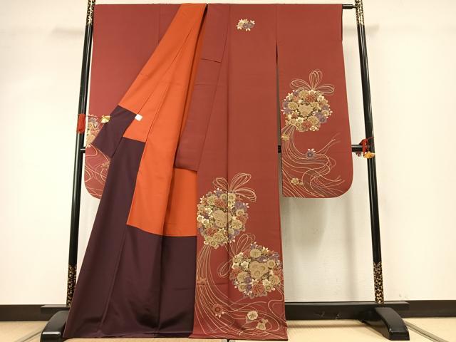 平和屋着物●振袖　草花文　洗える着物　AABH5022fy