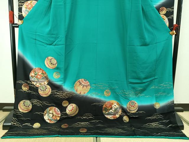 平和屋着物●豪華振袖　鞠　暈し染め　金銀彩　ロング丈　正絹　逸品　AABH5027fy