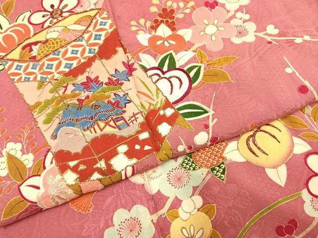 平和屋着物●アンティーク　大正ロマン　訪問着　駒刺繍　貝桶花文　金糸　金彩　正絹　逸品　AABH5029fy