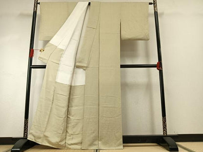 平和屋着物●上質な色無地　花唐草地紋　女郎花色　正絹　逸品　AABH5030fy