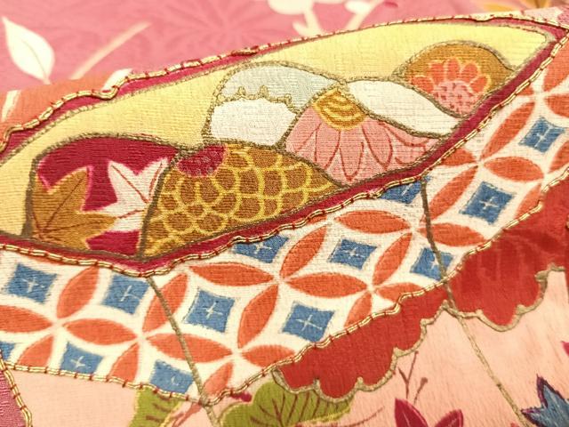 平和屋着物●アンティーク　大正ロマン　訪問着　駒刺繍　貝桶花文　金糸　金彩　正絹　逸品　AABH5029fy