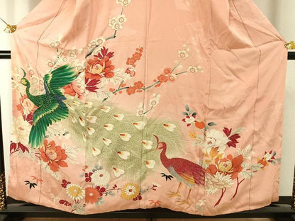 平和屋着物●アンティーク　大正ロマン　訪問着　刺繍　孔雀花文　金彩　正絹　逸品　AABH5033fy