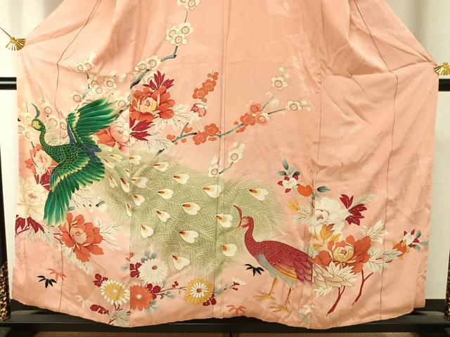 平和屋着物●アンティーク　大正ロマン　訪問着　刺繍　孔雀花文　金彩　正絹　逸品　AABH5033fy