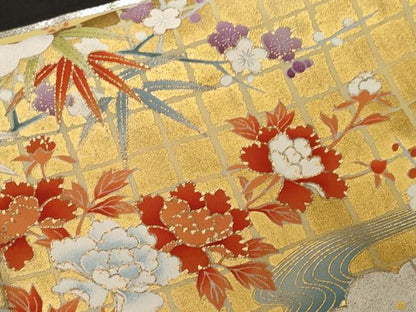 平和屋着物■豪華黒留袖 駒刺繍 屏風尾長鶏松竹梅花文 金彩 正絹 逸品 CABF3749ev