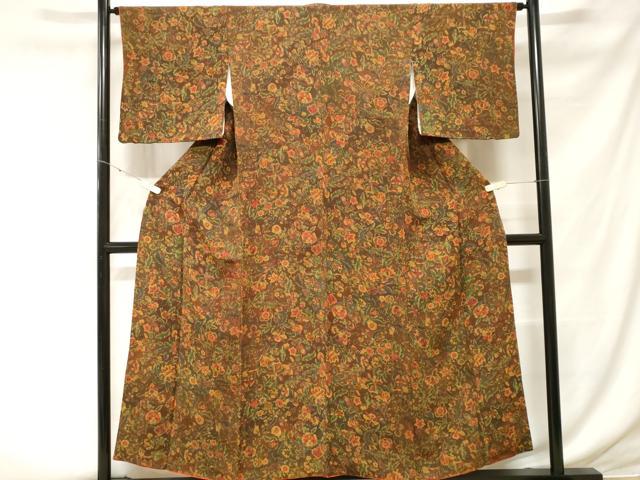平和屋着物■上質な小紋 更紗hなもん 鬼しぼ縮緬 正絹 逸品 CABF3764ev