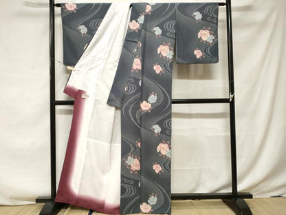 平和屋着物■小紋　立波舞花文　洗える着物　CABF3727ev