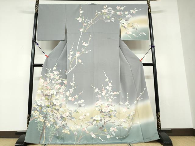 平和屋着物●訪問着　友禅　草花文　暈し染め　正絹　逸品　DABD9384ud