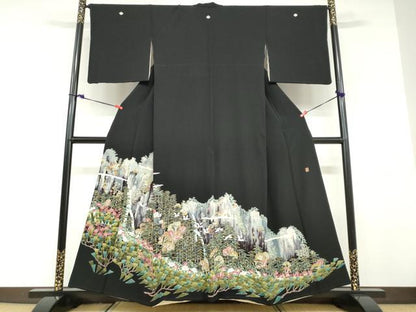 平和屋着物●本加賀友禅作家　前川 哲　黒留袖　飛鶴遠山風景文　松坂屋扱い　正絹　逸品　DABD9456ud