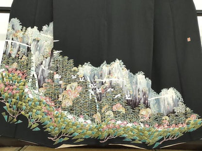 平和屋着物●本加賀友禅作家　前川 哲　黒留袖　飛鶴遠山風景文　松坂屋扱い　正絹　逸品　DABD9456ud
