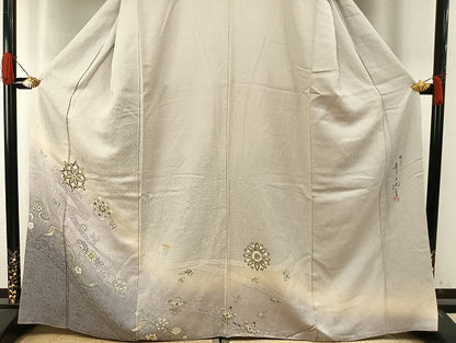 平和屋着物●染色家　岸上純平　色留袖　吉祥花文　暈し染め　銀通し地　正絹　逸品　AABH5038fy