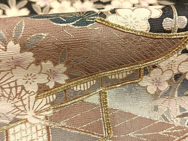 平和屋着物●訪問着　駒刺繍　松竹梅　風景文　暈し染め　金彩　正絹　逸品　AABH5037fy