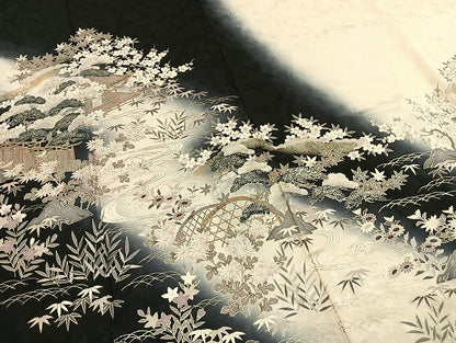 平和屋着物●訪問着　駒刺繍　松竹梅　風景文　暈し染め　金彩　正絹　逸品　AABH5037fy