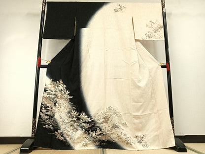 平和屋着物●訪問着　駒刺繍　松竹梅　風景文　暈し染め　金彩　正絹　逸品　AABH5037fy