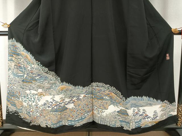 平和屋着物●本加賀友禅作家　百貫華峰　黒留袖　茶屋辻　銀座おゝぎ屋扱い　正絹　逸品　AABH5046fy
