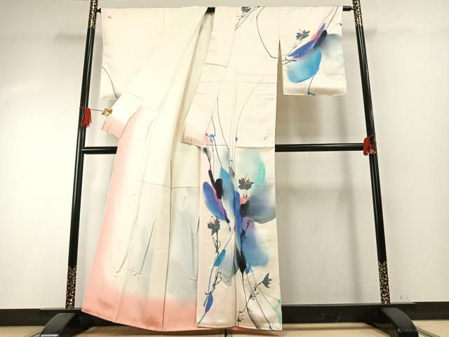 平和屋着物●訪問着　手描き　枝花文　暈し染め　正絹　逸品　AABH5067fy