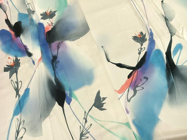 平和屋着物●訪問着　手描き　枝花文　暈し染め　正絹　逸品　AABH5067fy