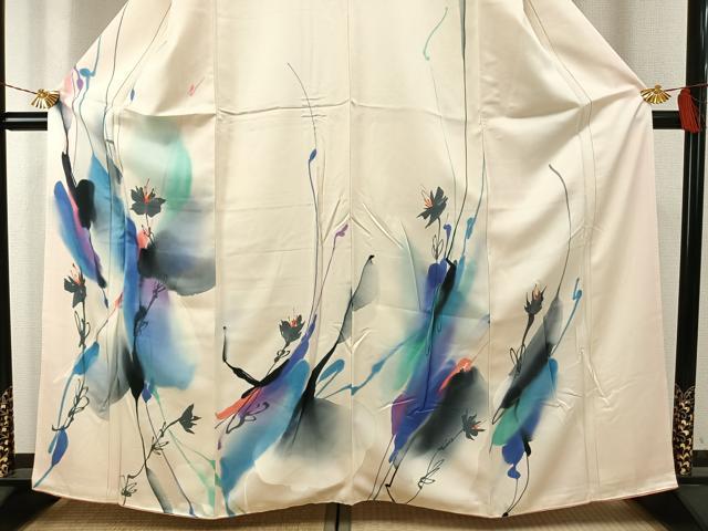 平和屋着物○訪問着 手描き 枝花文 暈し染め 正絹 逸品 AABH5067fy
