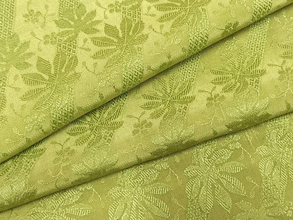 平和屋着物●上質な色無地　斜縞　草花地紋　抹茶色　正絹　逸品　AABH5062fy