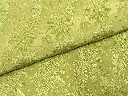 平和屋着物●上質な色無地　斜縞　草花地紋　抹茶色　正絹　逸品　AABH5062fy