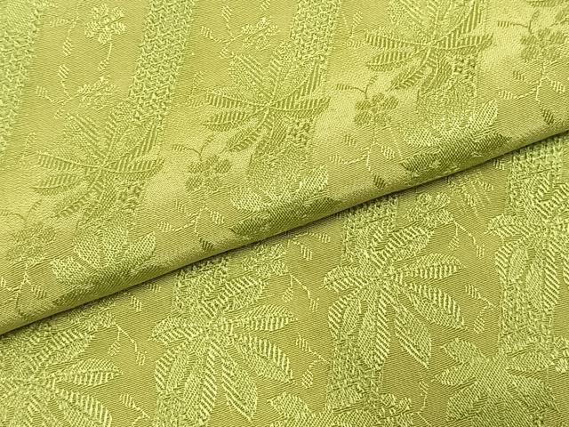 平和屋着物●上質な色無地　斜縞　草花地紋　抹茶色　正絹　逸品　AABH5062fy