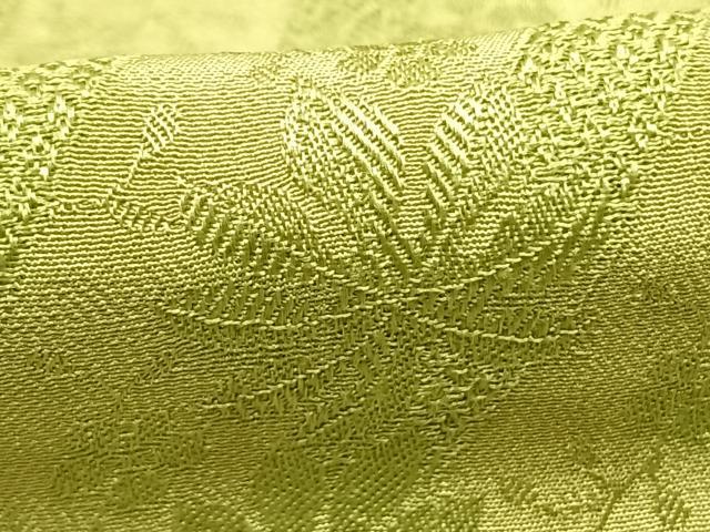 平和屋着物●上質な色無地　斜縞　草花地紋　抹茶色　正絹　逸品　AABH5062fy