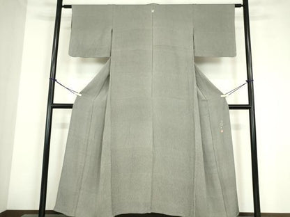 平和屋着物▽伝統工芸士 砂川健一　江戸小紋　単衣　万筋　　黒色×銀鼠色　正絹　逸品　DABE4187az