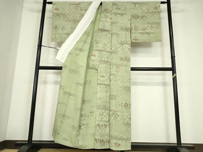 平和屋着物▽上質な小紋　単衣　壁画花文　正絹　逸品　DABE4196az