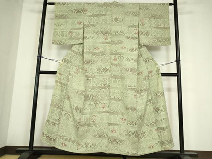 平和屋着物▽上質な小紋　単衣　壁画花文　正絹　逸品　DABE4196az