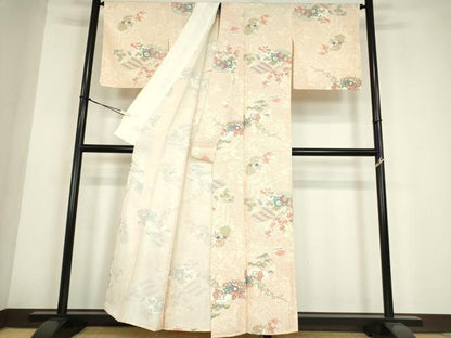 平和屋着物▽上質な小紋　単衣　雲取り七宝花文　金彩　正絹　逸品　DABE4195az