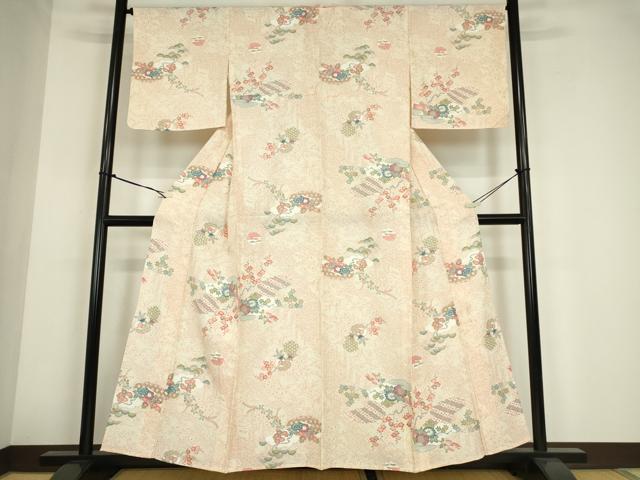 平和屋着物▽上質な小紋　単衣　雲取り七宝花文　金彩　正絹　逸品　DABE4195az 平和屋着物▽上質な小紋 単衣 雲取り七宝花文 金彩 正絹