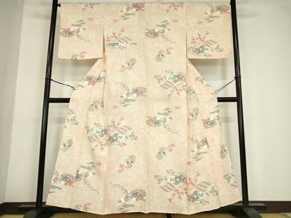 平和屋着物▽上質な小紋　単衣　雲取り七宝花文　金彩　正絹　逸品　DABE4195az