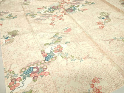 平和屋着物▽上質な小紋　単衣　雲取り七宝花文　金彩　正絹　逸品　DABE4195az