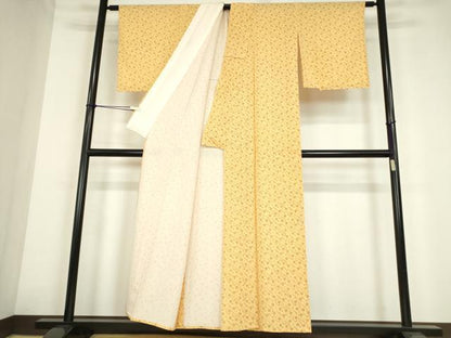 平和屋着物▽六代目丁字屋　形峯　斉藤房男　小紋　単衣　舞花文　正絹　逸品　未使用　DABE4194az