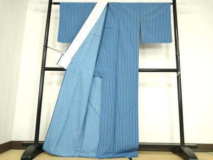 平和屋着物▽小紋　単衣　縞　洗える着物　DABE4227az