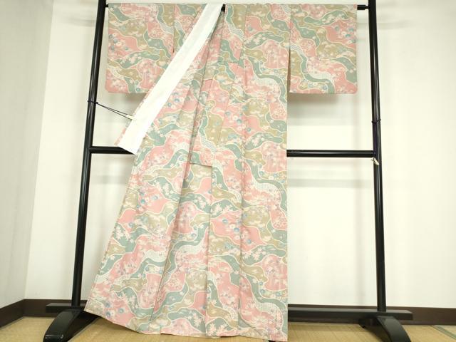 平和屋着物▽小紋　単衣　吉祥花文　洗える着物　DABE4230az