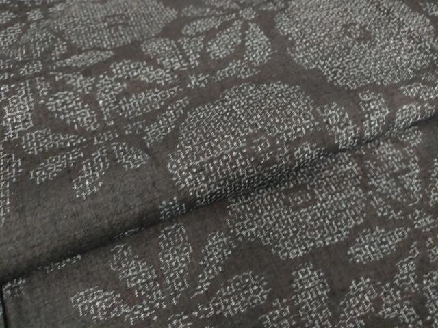 平和屋着物▽結城紬　単衣　花尽くし　80亀甲　正絹　逸品　DABE4213az