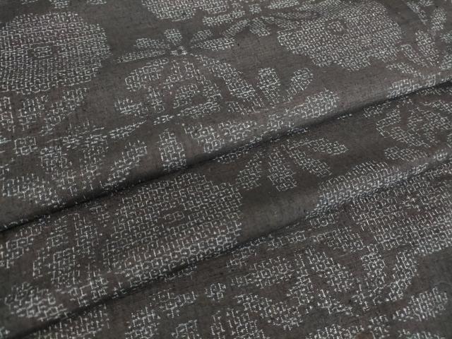 平和屋着物▽結城紬　単衣　花尽くし　80亀甲　正絹　逸品　DABE4213az