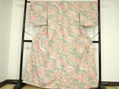 平和屋着物▽小紋　単衣　吉祥花文　洗える着物　DABE4230az