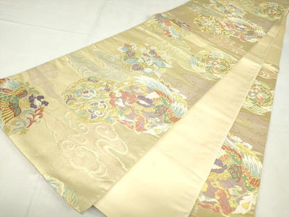 平和屋着物▼六通柄袋帯 鳳凰花文 金銀糸 正絹 逸品 DABE4290az