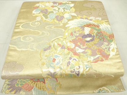 平和屋着物▼六通柄袋帯 鳳凰花文 金銀糸 正絹 逸品 DABE4290az