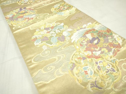 平和屋着物▼六通柄袋帯 鳳凰花文 金銀糸 正絹 逸品 DABE4290az