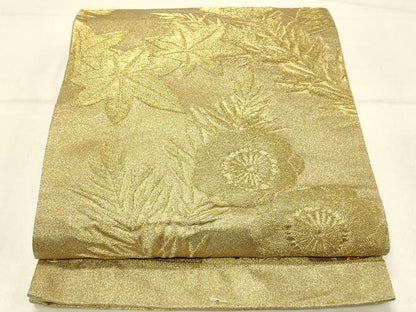 平和屋着物◎西陣 六通柄袋帯 梅松葉文 金糸 証紙付き 正絹 逸品 未使用 DABE3675qp