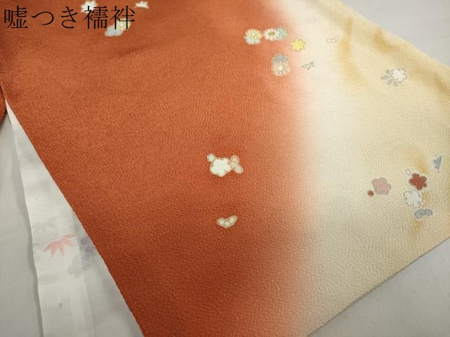 平和屋着物●訪問着　作家物　流水群れ鳥草花文　暈し染め　金彩　鬼しぼ縮緬　正絹　逸品　DABD9401ud