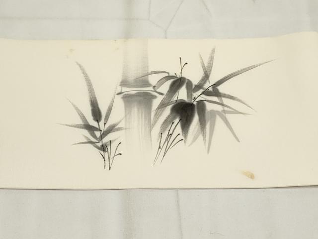 平和屋着物◎塩瀬　九寸名古屋帯　作家物　竹志　手描き　笹竹文　正絹　逸品　AABH7880wj