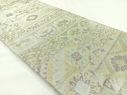平和屋着物◎佐賀錦　六通柄袋帯　横段花文　金銀糸　正絹　逸品　AABH8721uk